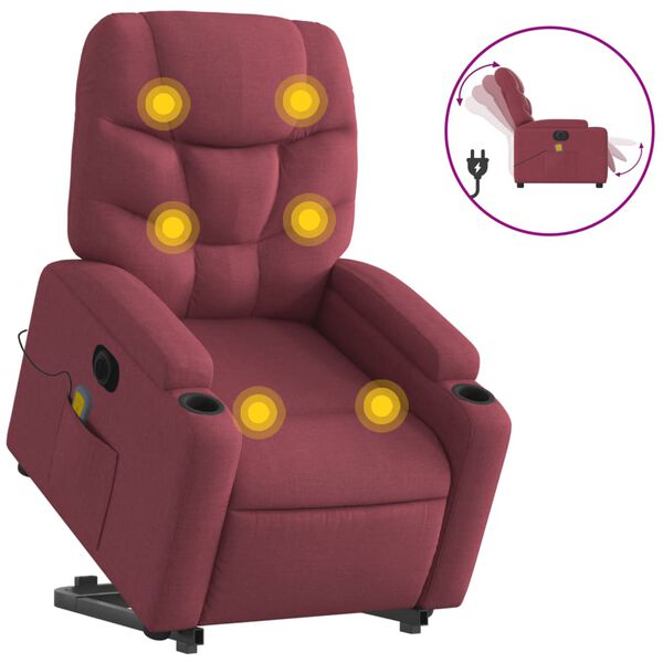 vidaXL Elektrischer Massagesessel mit Aufstehhilfe Weinrot Stoff