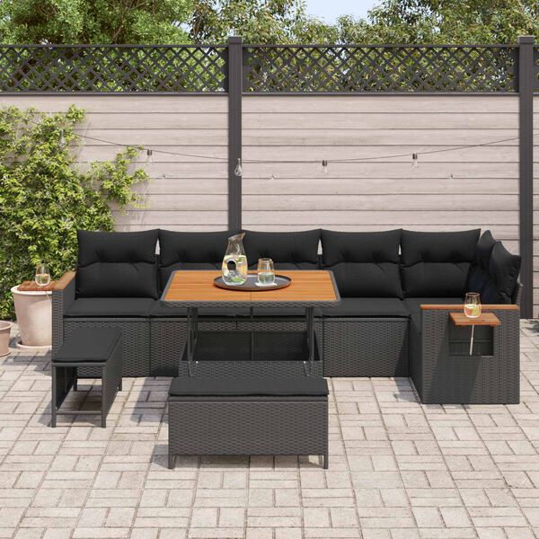 vidaXL Gartensofa-set mit Kissen 11 pcs Schwarz Poly-Rattan