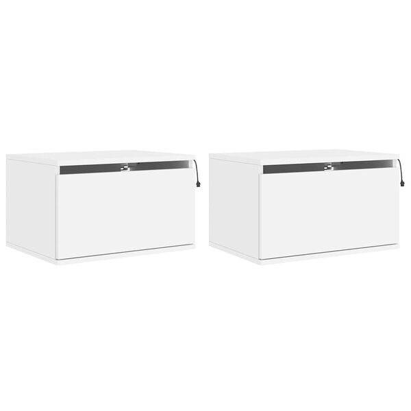 vidaXL Wand-Nachttische mit LED-Leuchten 2 Stk. Wei&szlig;