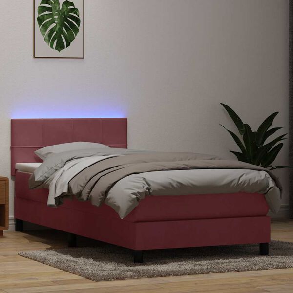 vidaXL Boxspringbett mit Matratze & LED Rosa 80x220 cm Samt