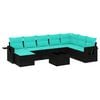 vidaXL 9-teiliges Gartensofa-Set mit Kissen, schwarzes Polyrattan