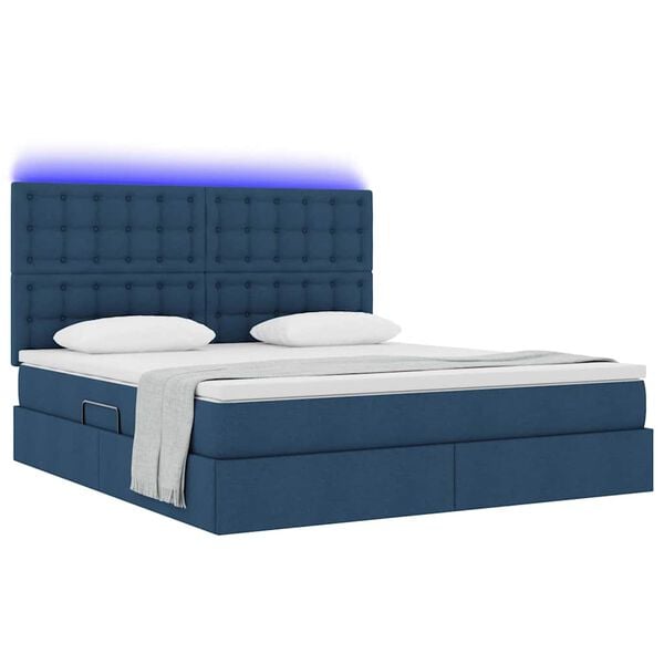 vidaXL Bett mit Stauraum und LED Blau 180 x 200 cm Polyester