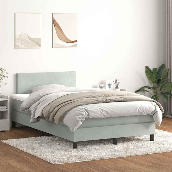 vidaXL Boxspringbett mit Matratze & LED Hellgrau 120x210 cm Samt