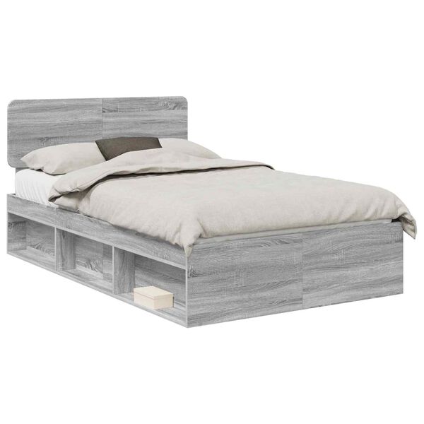 vidaXL Bettrahmen Graues Sonoma 135 x 190 cm Massives Kiefernholz