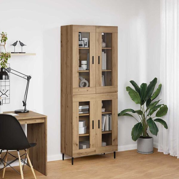 vidaXL Highboard 2 pcs Artisan-Eiche Engineered Wood und Glas