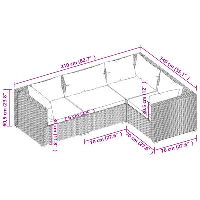 vidaXL 4-tlg. Garten-Lounge-Set mit Auflagen Poly Rattan Braun