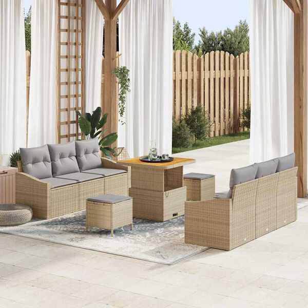 vidaXL Garten-Sofa-Set mit Kissen mit Kissen 9 pcs Beige und Hellgrau