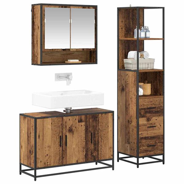vidaXL Badezimmerm&ouml;bel-Set mit Schubladen 3 pcs Altholz Holzwerkstoff