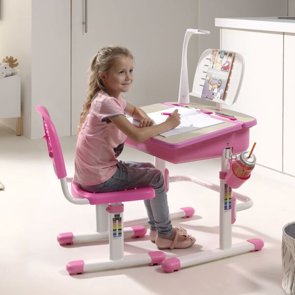 Vipack Kindertisch mit Stuhl Comfortline 301 Verstellbar Rosa und Wei&szlig;