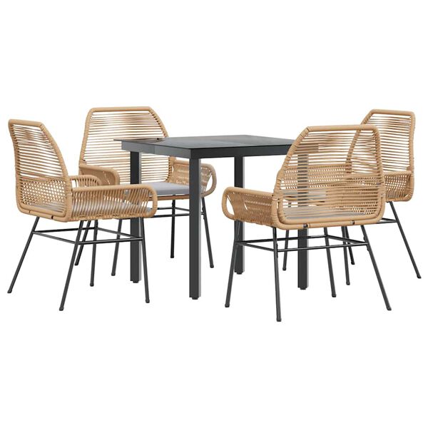 vidaXL 5-tlg. Garten-Essgruppe mit Kissen Braun Poly Rattan Glas