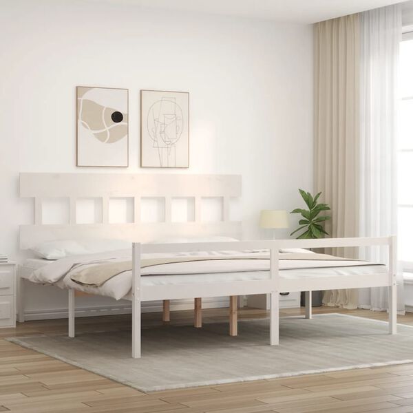 vidaXL Seniorenbett mit Kopfteil Wei&szlig; Super Kingsize Massivholz