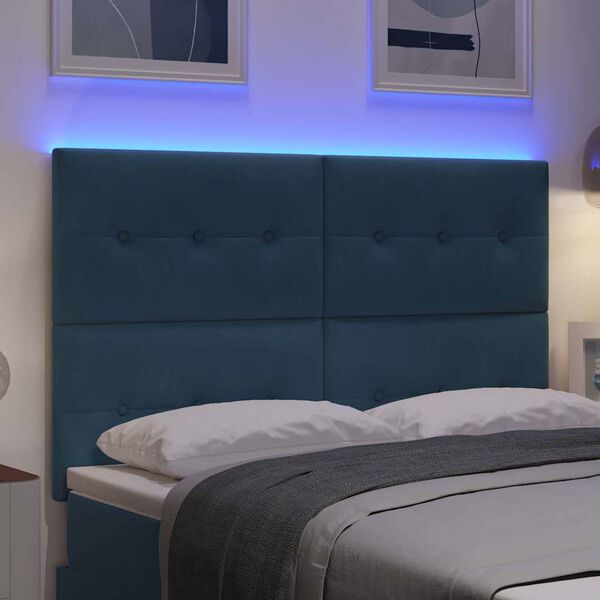vidaXL LED Kopfteil mit LED-Lichtleisten Blau 160 cm Polyester