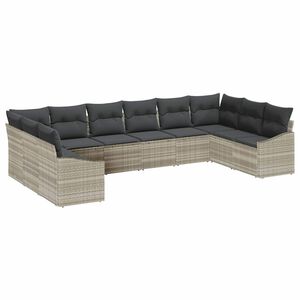 vidaXL Garten-Sofa-Set mit Kissen 10 pcs Hellgrau Poly-Rattan