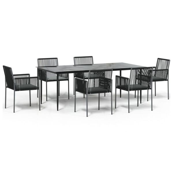 vidaXL 7-tlg. Garten-Essgruppe mit Kissen Schwarz Poly Rattan & Stahl