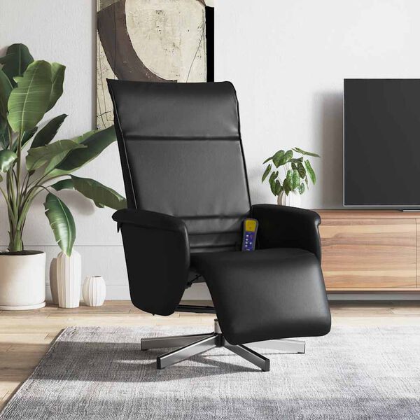 vidaXL Massagesessel mit Fu&szlig;teil Schwarz Kunstleder