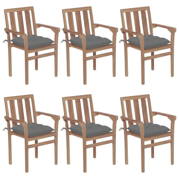 vidaXL Stapelbare Gartenst&uuml;hle mit Kissen 6 Stk. Massivholz Teak