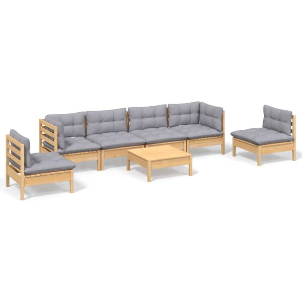 vidaXL 7-tlg. Garten-Lounge-Set mit Grauen Kissen Kiefer Massivholz