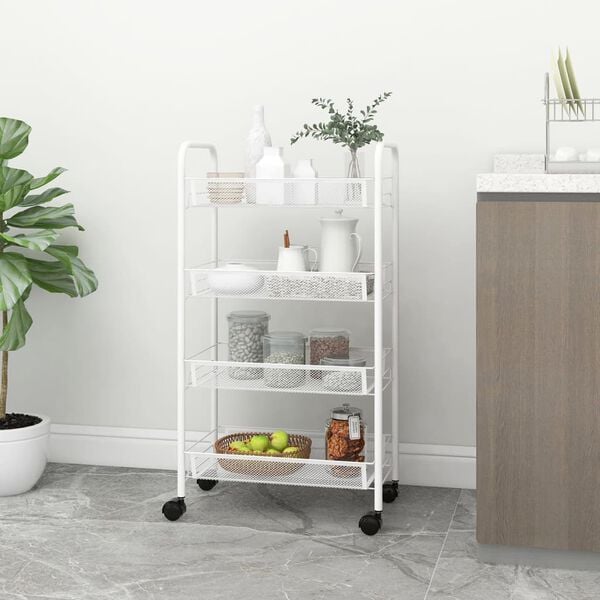 vidaXL K&uuml;chenwagen 4 Etagen Wei&szlig; 46x26x85 cm Eisen