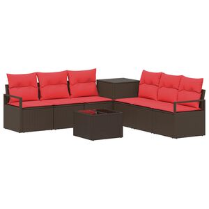 vidaXL Sofa Set 8 stk. Braun und Rot Polyrattan und Stahl