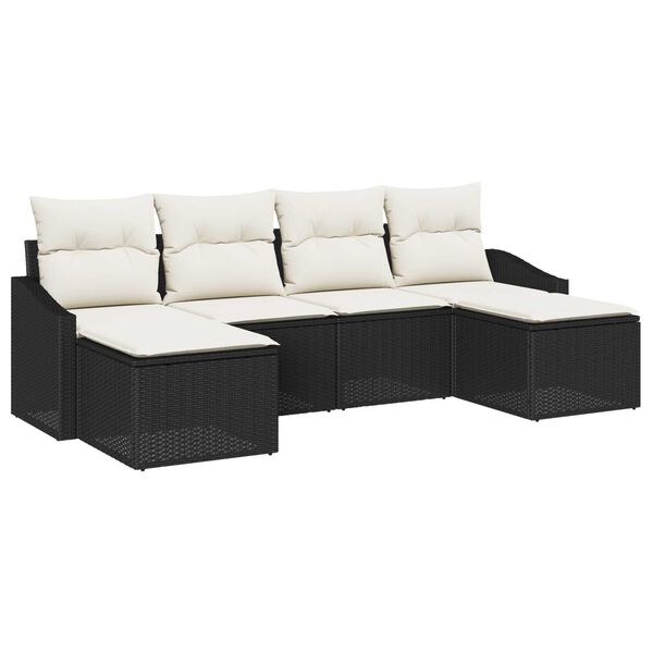 vidaXL Sofa Set mit Kissen 6 pcs Schwarz Poly Rattan