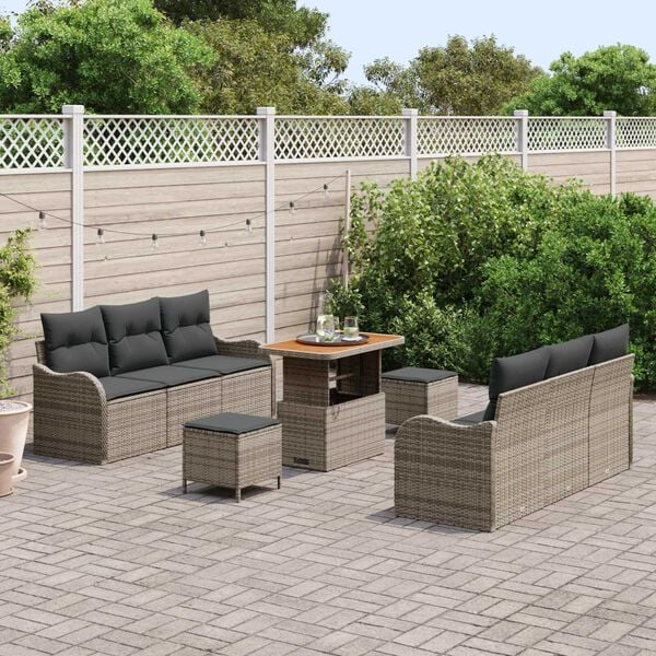 vidaXL Gartensofa-set mit Kissen 9 pcs Grau Poly-Rattan