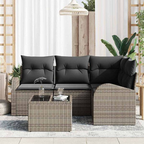 vidaXL Gartensofa-set mit Kissen mit Speicher 5 pcs Grau Poly-Rattan