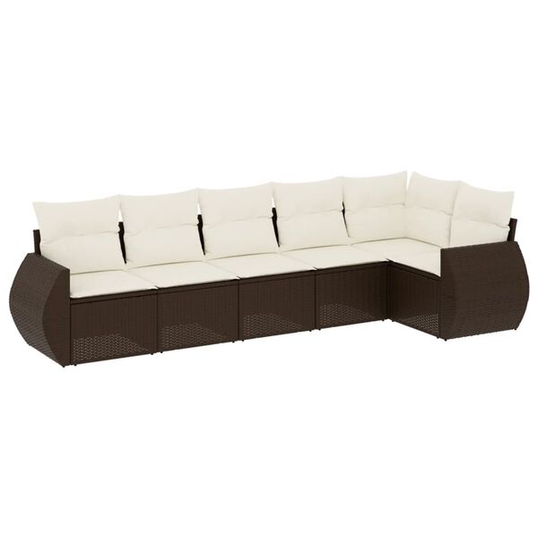 vidaXL 6-tlg. Garten-Sofagarnitur mit Kissen Braun Poly Rattan
