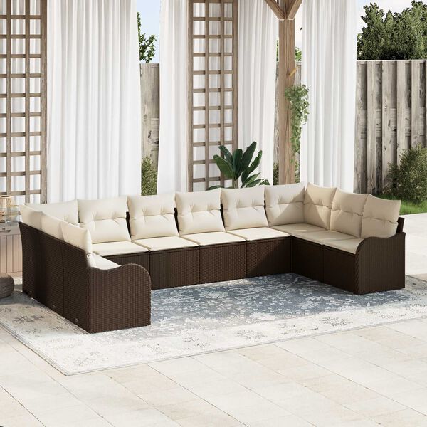 vidaXL Gartensofa-set mit Speicher 10 pcs Braun und Wei&szlig; Poly-Rattan