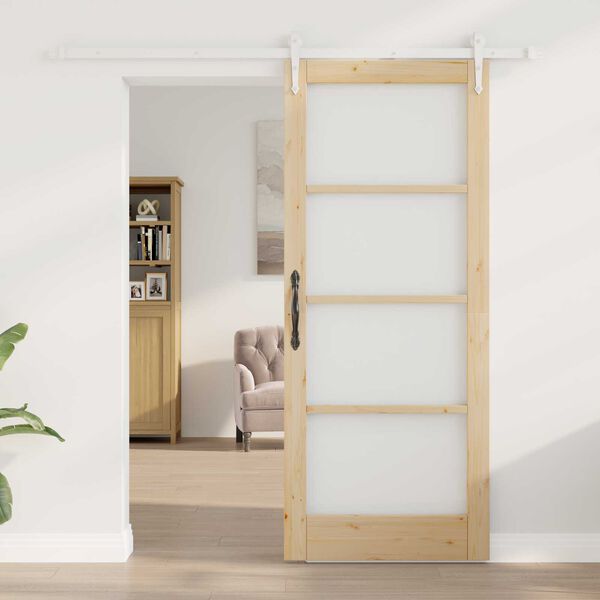 vidaXL Schiebet&uuml;r Natur 83 x 202 cm Massivholz Kiefer und Glas