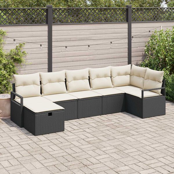 vidaXL Sofa Set mit Kissen mit Speicher Schwarz und Creme Poly-Rattan