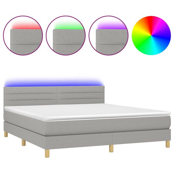 vidaXL Boxspringbett mit Matratze & LED Hellgrau 180x200 cm Stoff