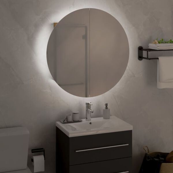 vidaXL Badezimmerschrank mit Rundem Spiegel & LED Eichen-Optik