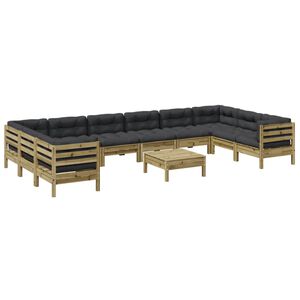 vidaXL 11-tlg. Garten-Sofagarnitur mit Kissen Kiefernholz Impr&auml;gniert