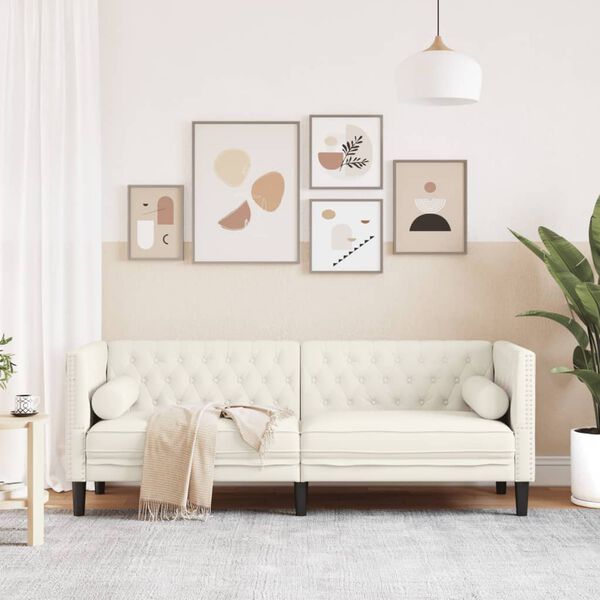 vidaXL Chesterfield-Sofa mit Nackenrollen 3-Sitzer Creme Samt