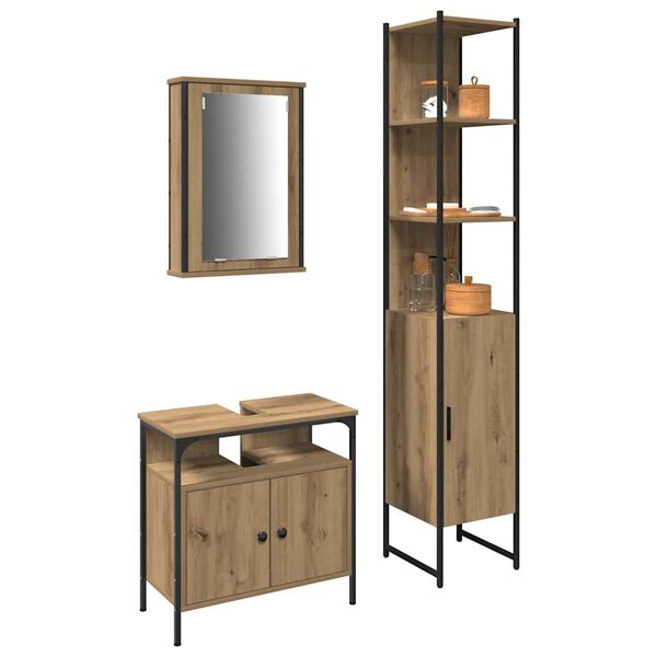 vidaXL Badezimmerm&ouml;bel-Set mit Regal 3 pcs Artisan-Eiche Holzwerkstoff