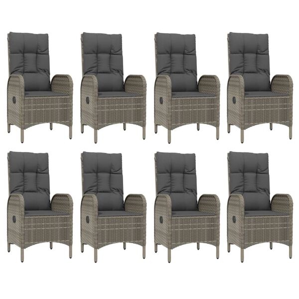 vidaXL 9-tlg. Garten-Essgruppe mit Kissen Grau Poly Rattan