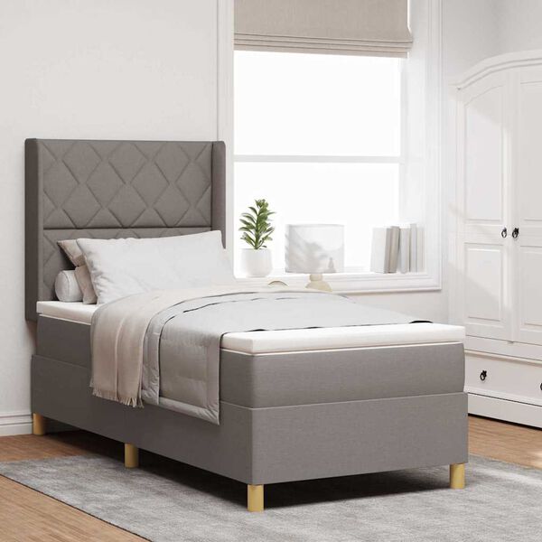 vidaXL Boxspringbett mit Matratze Taupe 90 x 200 cm Stoff