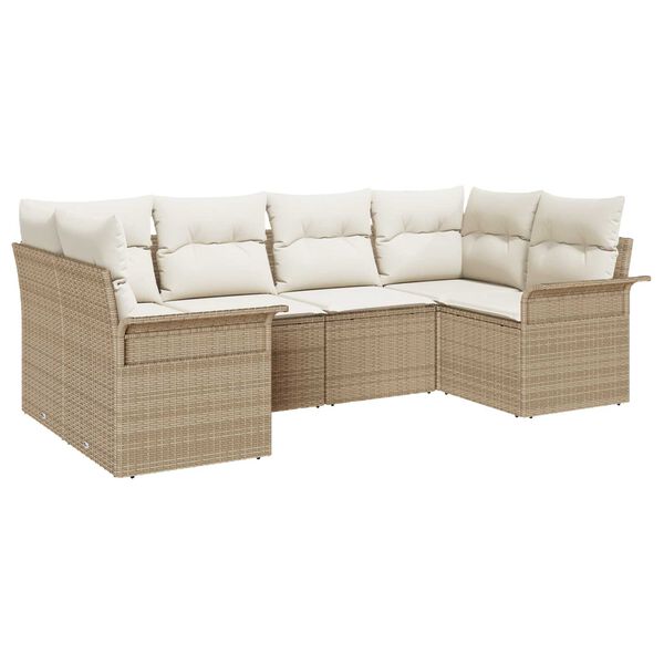 vidaXL Gartensofa-set mit Kissen 6 pcs Beige Poly-Rattan