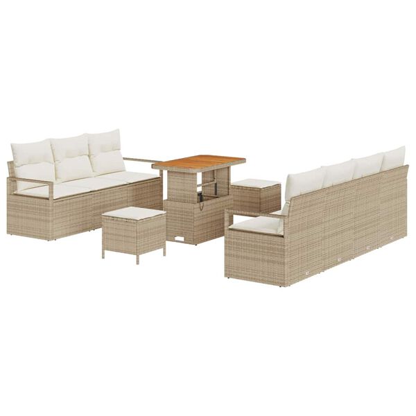vidaXL Garten-Sofa-Set mit Kissen mit Speicher 10 pcs Beige und Creme