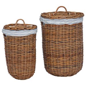 vidaXL W&auml;schekorb 2 pcs Braun Kubu Rattan