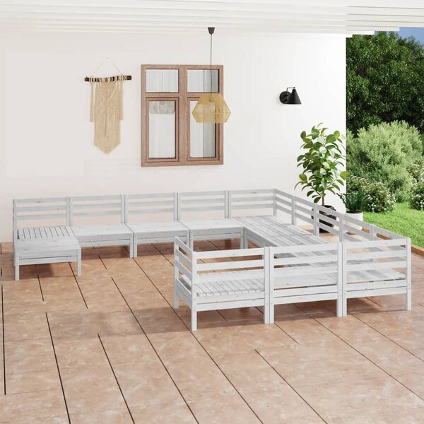 vidaXL 12-tlg. Garten-Lounge-Set Wei&szlig; Massivholz Kiefer