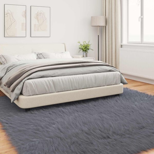 vidaXL Kunstschaffell Teppich Tafalla Anthrazit 240 x 240 cm Polyester