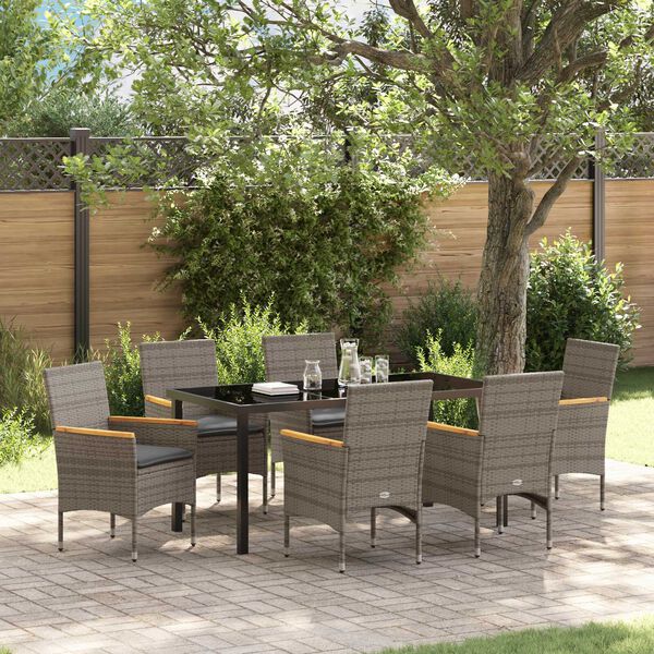 vidaXL Garten Essgruppe mit Kissen 7 pcs Grau Poly-Rattan
