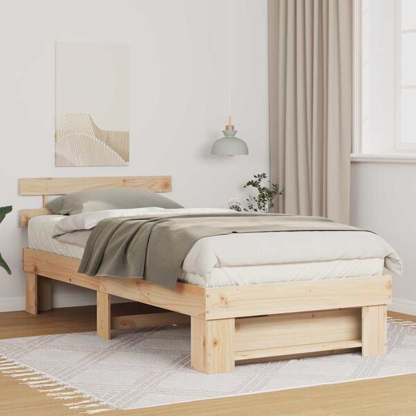 vidaXL Bettrahmen mit Kopfteil Braun 75 x 190 cm Massives Kiefernholz