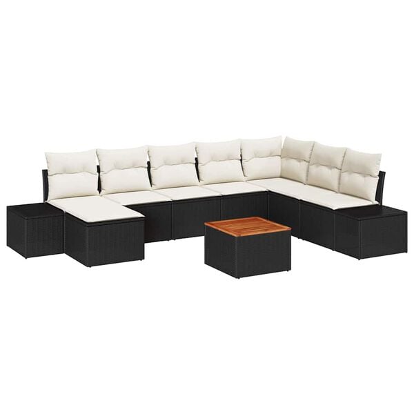 vidaXL Gartensofa-set mit Kissen 9 pcs Schwarz Poly-Rattan