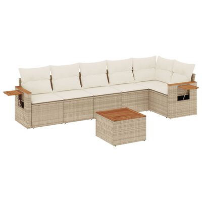 vidaXL 7-tlg. Garten-Sofagarnitur mit Kissen Beige Poly Rattan