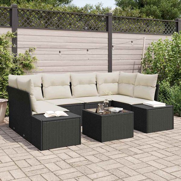 vidaXL Gartensofa-set mit Kissen 8 pcs Schwarz und Creme Poly-Rattan