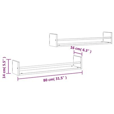 vidaXL Wandregale mit Stangen 2 Stk. Sonoma-Eiche 80x16x14 cm