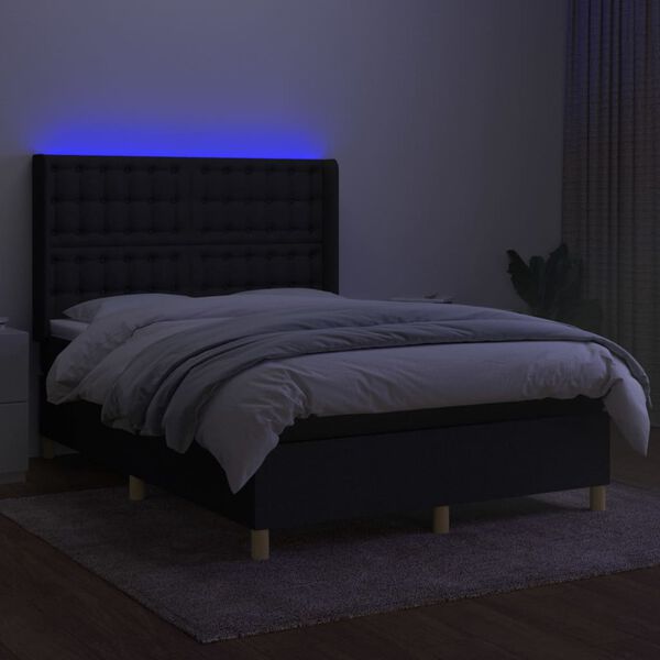 vidaXL Boxspringbett mit Matratze & LED Schwarz 140x200 cm Stoff