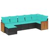 vidaXL 7-teiliges Gartensofa-Set mit Kissen, schwarzes Polyrattan